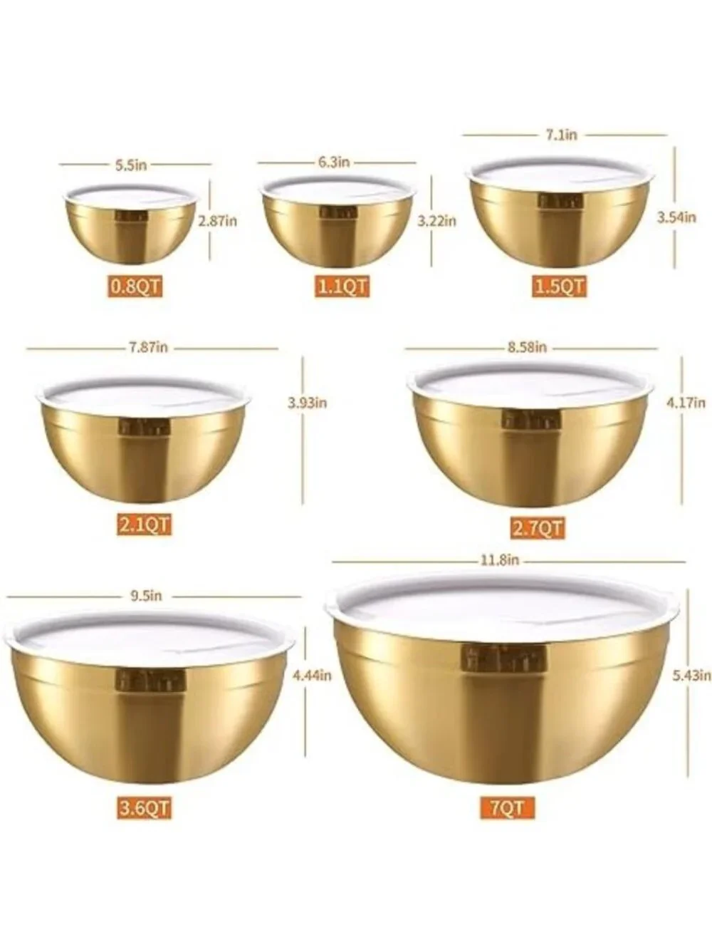 7-Piece Stainless Steel Mixing Bowls Set with Airtight Lids - Stackable, Ideal
